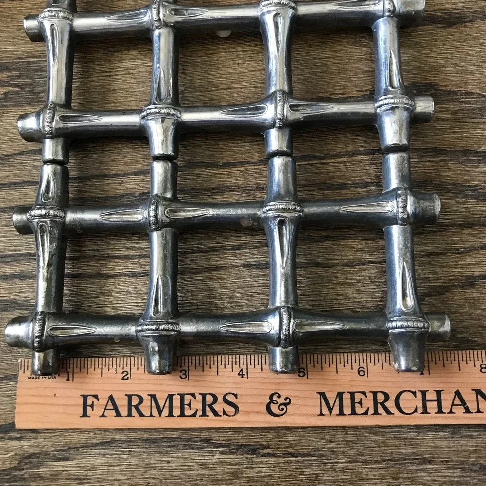 Vintage FB Rogers Zinc Plated Expandable Trivet Bamboo Made in Italy MCM 11